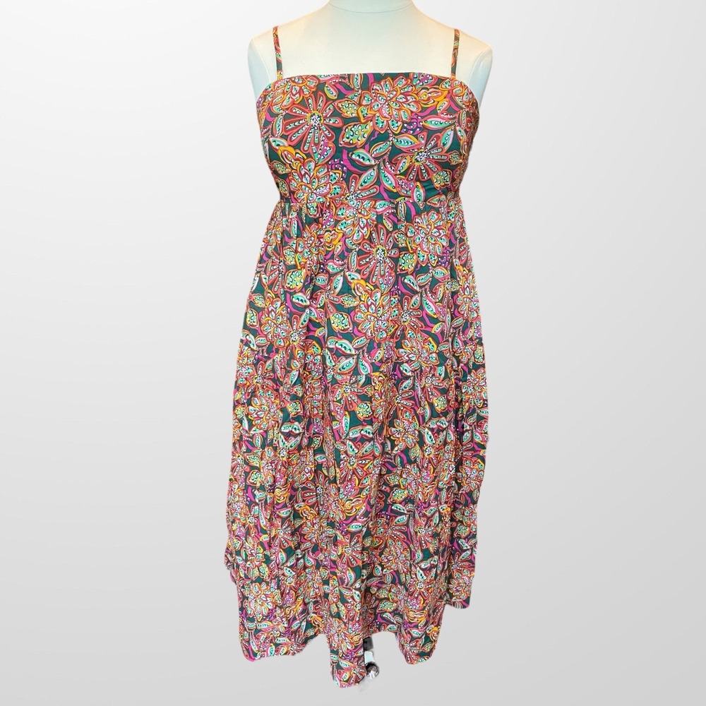 J. Crew‎ Tie Back Tiered Dress Size 16 Pink Green Floral Pockets Poplin NEW